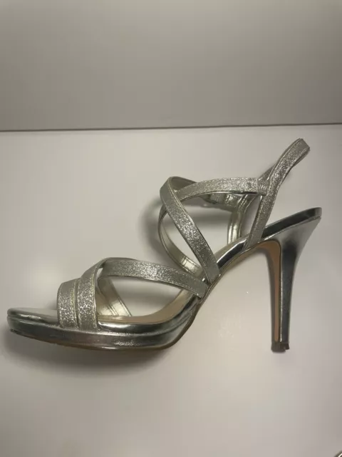 I Miller Silver Glitter Ankle Strap Formal Wear High Heels Size 8.5 Women’s Prom