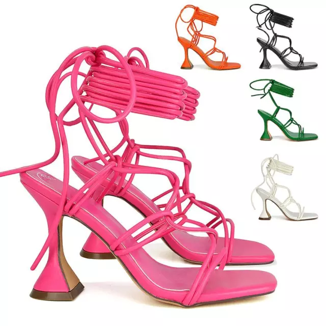Womens Bow Rhinestone High Heels Sandals Square Toe Stiletto Strappy Party  Shoes