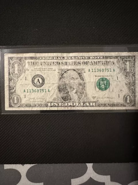 $1.00 dollar bill error. Insufficient ink front. 2017A