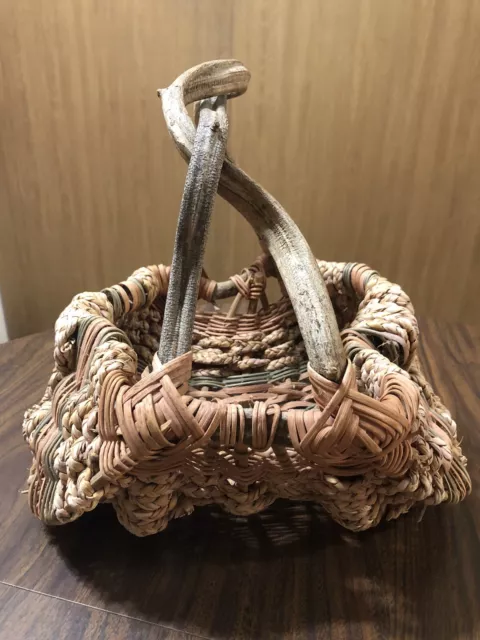 Rustic hand woven Wicker basket twisted branch Primitive Cottagecore Farmhouse