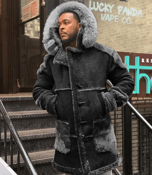 Mens Casual Coat Hooded Jacket Suede Warm Fur Collar Fleece Lined Winter Jacket