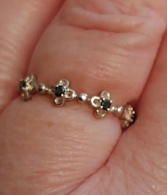 Schwarzer Diamant - Ring , Blümchen,  925er Sterlingsilber,Gr. 55, Zertifikat