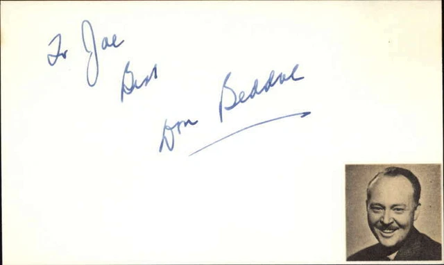 Don Beddoe D.1991 Actor Lone Ranger Signed 3" x 5" Index Card