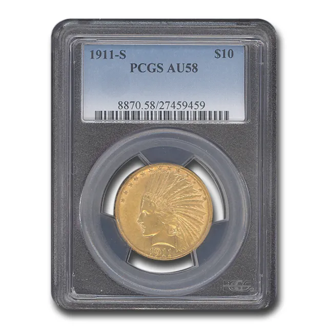 1911-S $10 Indian Gold Eagle AU-58 PCGS - SKU#185898