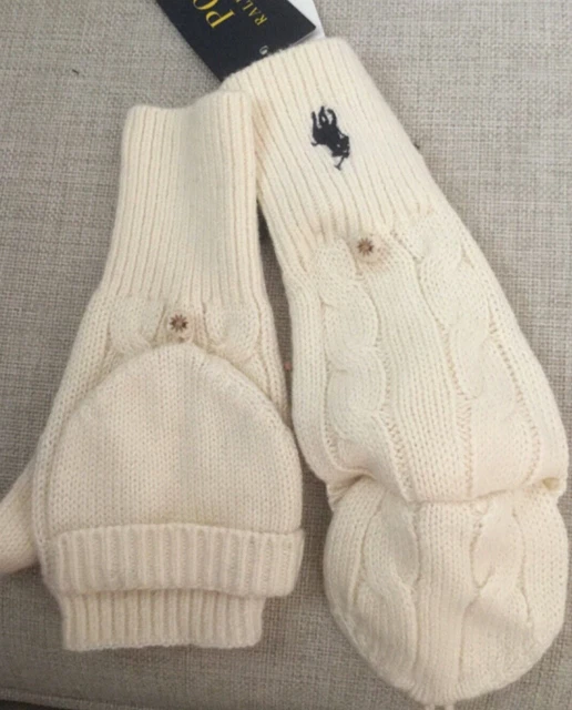 Polo Ralph Lauren chic cream gloves mittens pony Sz 7-16  youth wool blend NWT