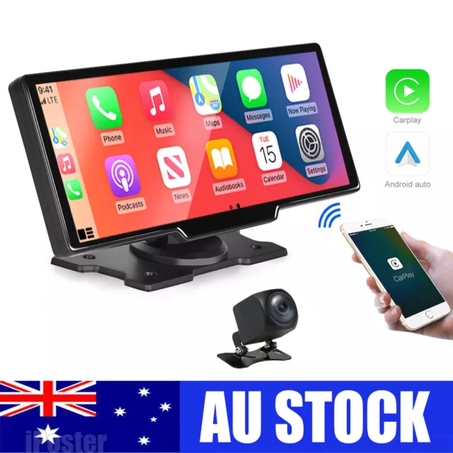  10.26 Inch Wireless Apple Carplay Android Auto Portable Car  Stereo, 2.5K Dash Cam IPS Touchscreen, Android Auto Car Play Screen for Car  1080P Backup Camera 64G TF Card, Loop Recording. Mirror