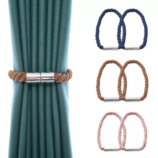 1Pair Magnetic Curtain Tiebacks Tie Backs Buckle Clips Weave Rope Holdback Home~