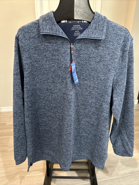 HAGGAR Cool 18 Tec 1/4 Zip Heathered Blue Sweater Fleece Pullover Men's 3XL XXXL