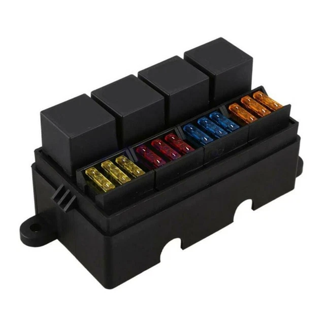 Plastique Fusible Boite Embouts 12 Voie 12V 14.5x4.5x4cm 4-Relay 40A Hot Solde