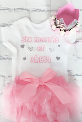 Set di compleanno bambina mezza corona argento Baby Rosa Tutu Slip Fronzoli anteriore e posteriore
