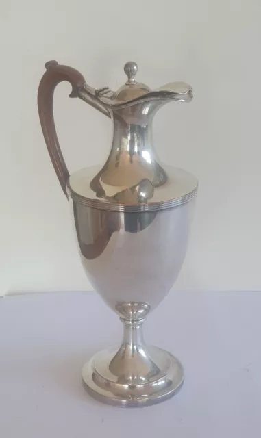 Antique Georgian-style Silverplate Wine Jug or Hot Water Pitcher, Wooden Handle