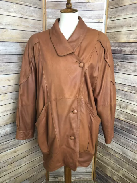 VTG German Leather Button Front Tan Real Leather Soft Jacket Size 40