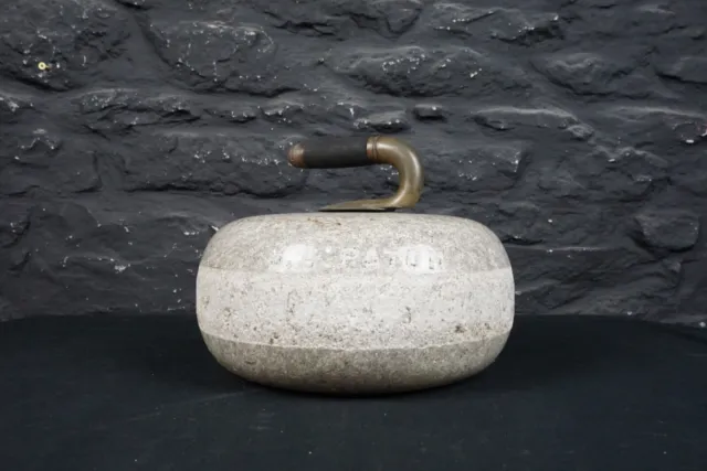 Antique Ailsa Craig Blue Hone Granite Curling Stone with Bronze Handle J.APaton