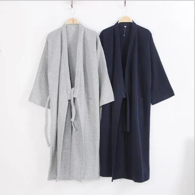 UK Herren Baumwolle japanisch chinesisch Kimono Ankleid Bademantel Nachtwäsche