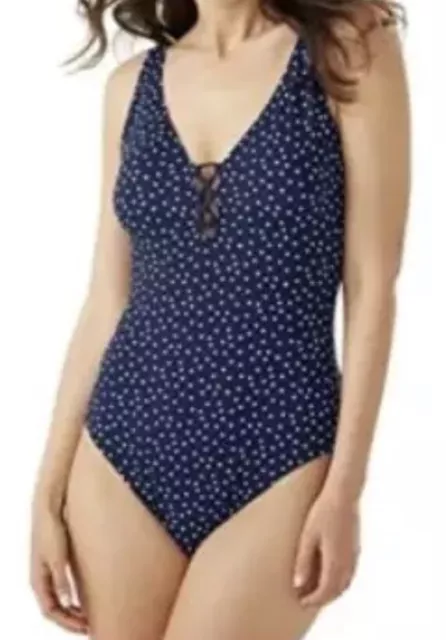 NWT Tommy Bahama Mare Navy Sea Swell Reversible Lace Back One Piece Multi Sz 6