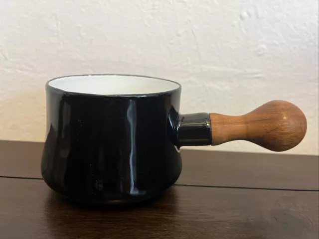 Vintage Dansk Black Enamel Butter Sauce Warmer Pot JHQ Wood Handle