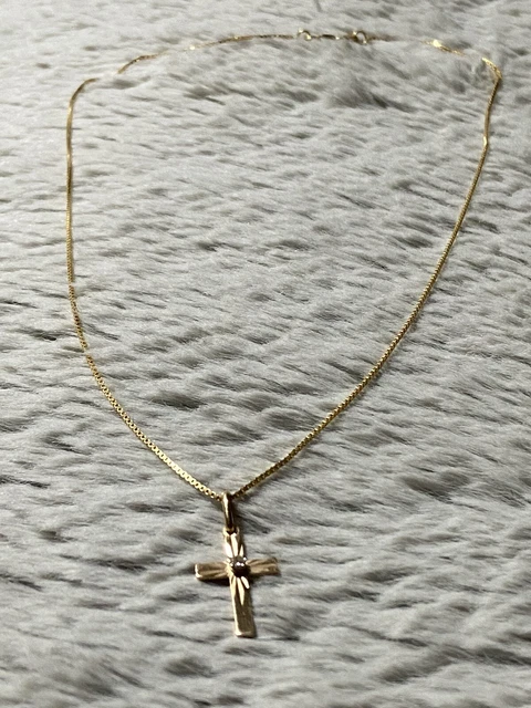 Women's 14KT White and Yellow Gold Cross Necklace with 19" 14KT Gold Box Chain