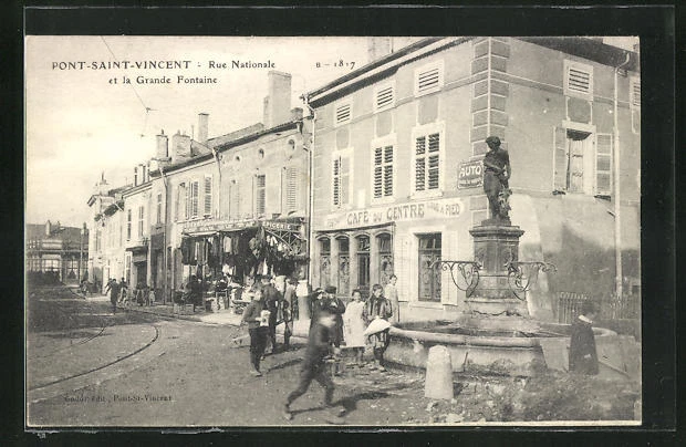 CPA Pont-Saint-Vincent, Rue Nationale et la Grande Fontaine