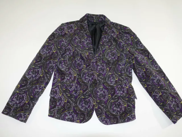 Talbots Womens Paisley Print 1 Button Blazer Jacket Size 14 Petite Velvet Purple