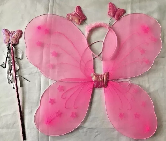 Pink Butterfly Fairy Wings Wand Headband Fancy Dress Halloween Fancy Dress