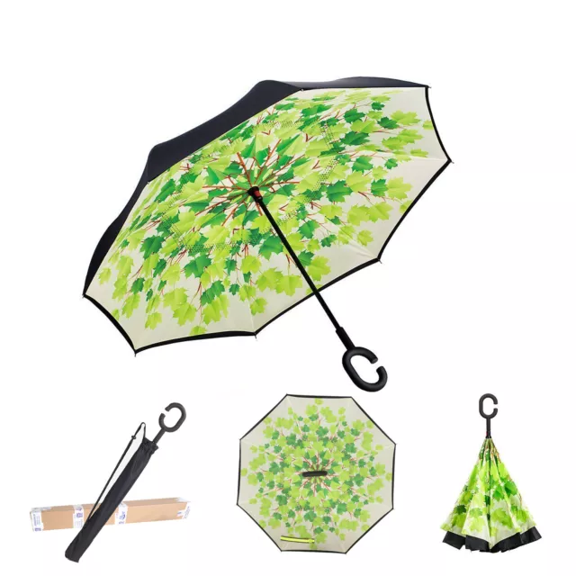 Umbrella -Upside Down-Windproof Inverted Reverse C-Handle Folding with Carry Bag