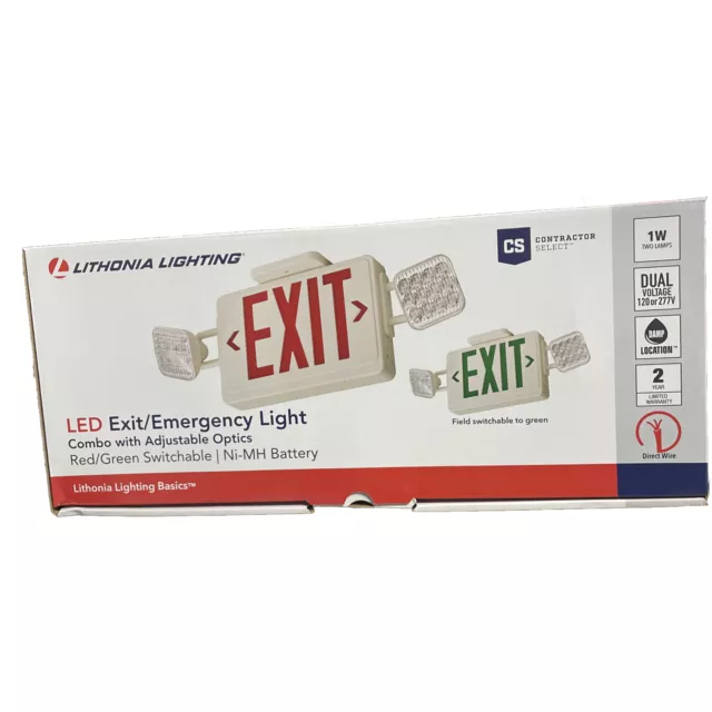 Lithonia Lighting LED Exit/Emergency Light 2in 1 Red/Green Switchable