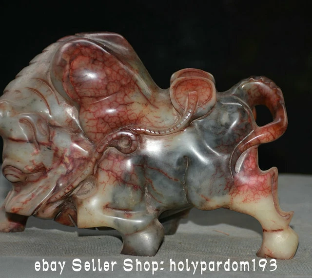 8.4" Rare Chinese Xiu Jade Carving Rhinoceros Corrida Cattle Ox Statue Sculpture 3