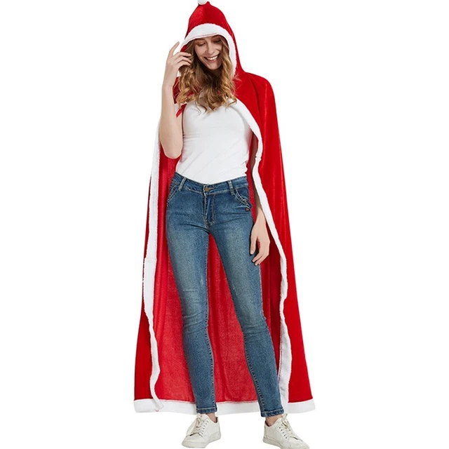 Mantello di Natale Babbo Natale mantello con cappuccio costume da donna Cosp J9I4