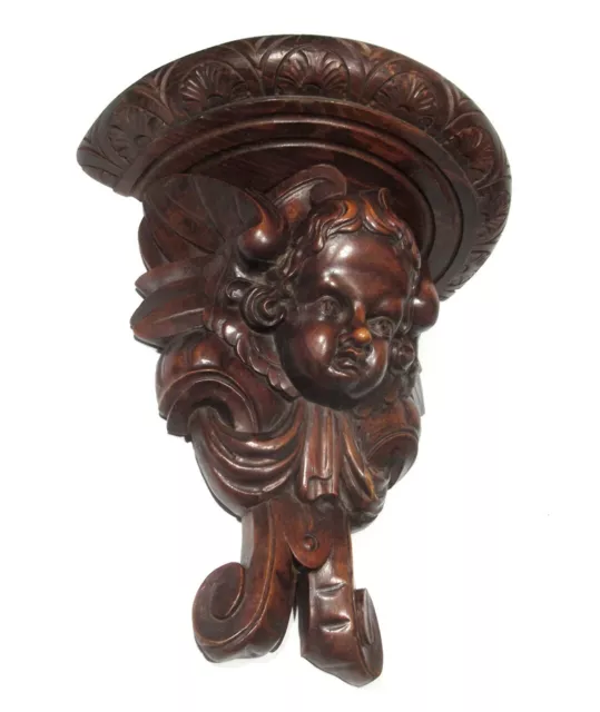 Antique French Hand Carved Wooden Wall Shelf, Angel, Putti, Console d'Applique 3