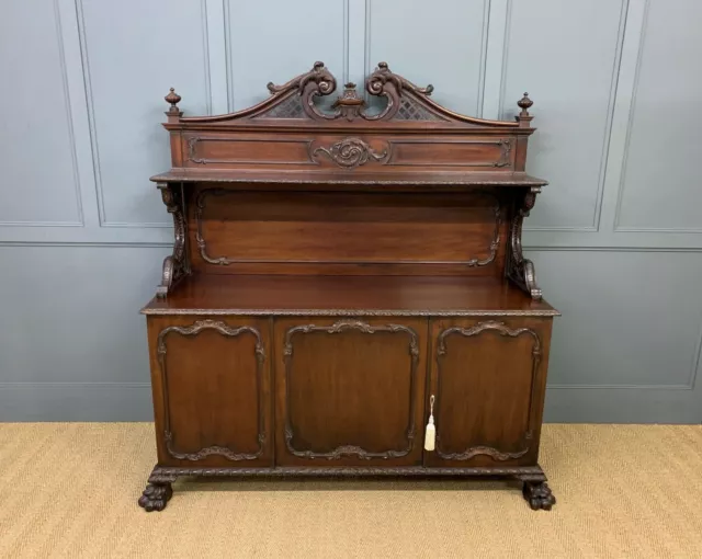 Antique Late Victorian Carved Mahogany Chiffonier c. 1900