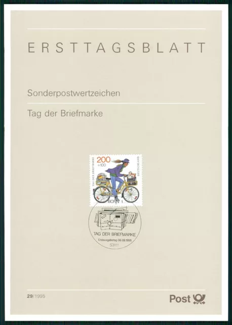 Germany Brd Etb 1995/29 Stamp Day Cycling Bicycle First Day Sheet