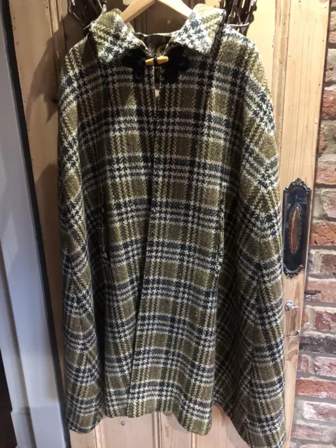 Womens Vintage Dripsey Ireland Long Wool Check Cape Cloak Tweed Size 10- 16 50s