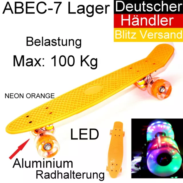 LED 22" Mini Skateboard Fun Penny Board Pennyboard 57 cm bis 100 kg  Neon Orange