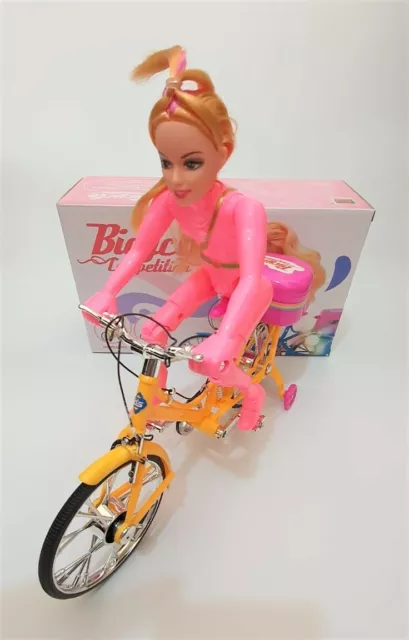 Doll with Bicycle Cyclist Doll Toy Bump and Go With Sound Lights For Kids