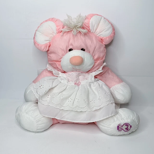Vintage 1987 Fisher Price Puffalump Pink Mouse Eyelet Dress Plush Stuffed 8013