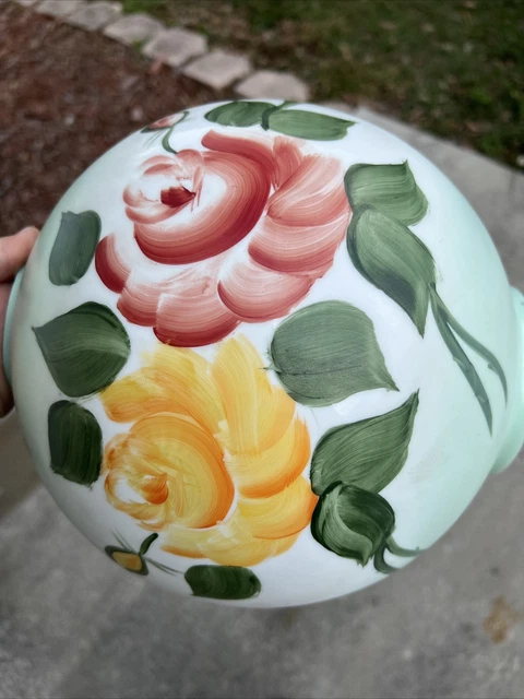 Vtg Hand Painted Green Pink Yellow Roses Glass GWTW Lamp Shade 9”D 4” OD Signed 19
