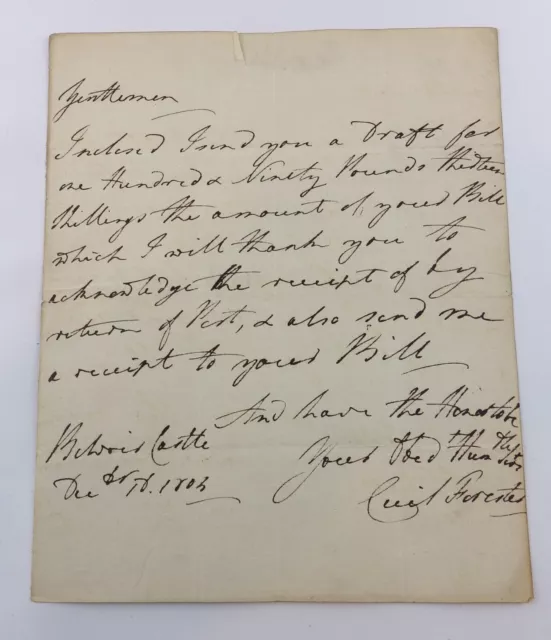 Cecil Weld Forester 1804 Autograph Signed Letter Much Wenlock Mp Antique Salop