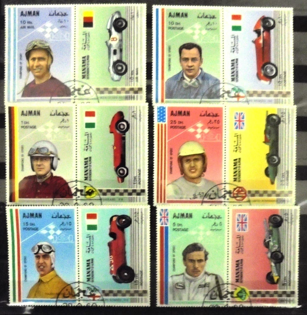 Briefmarkensatz Rennfahrer Formel 1 Rennwagen - Ajman - 1969