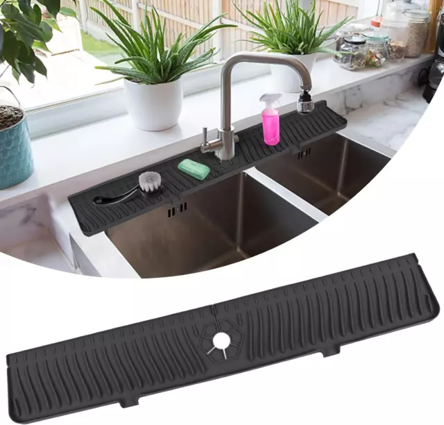 Kitchen Sink Splash Guard, 30"x 5.5" Sink Splash Guard Mat, Longer Silicone Fauc