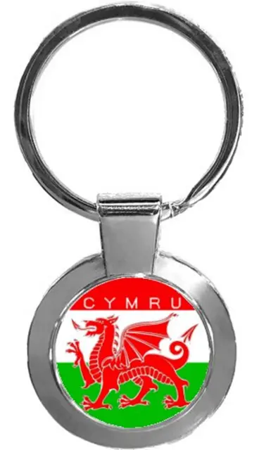 CYMRU Wales Welsh Luxury Round Shaped Metal Keyring In A Gift Box