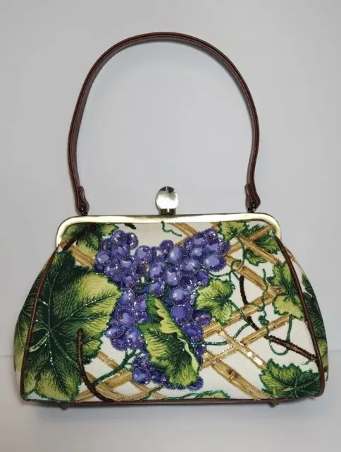 Isabella Fiore Rare Grape Vinyard Embellished Multimedia Handbag Nwot$359
