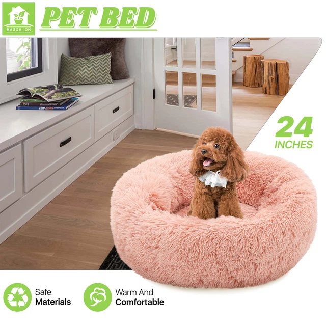 Pet Bed Round Donut Fluffy Plush Play Self Warming Soft Cushion Washable Cat Dog