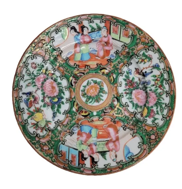 Vintage 19th Century Rose Medallion Qing Dynasty Plate Chinese Antique