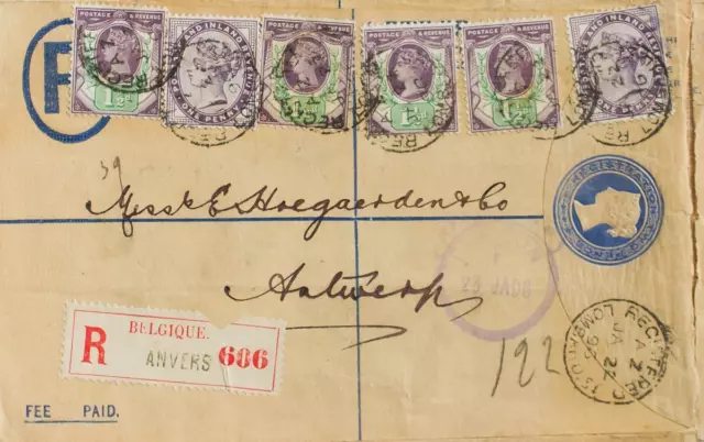 Groß Britannien. Umschlag Yvert 73(2), 93(4) .1896. 2 P Übersee Ganze Postal