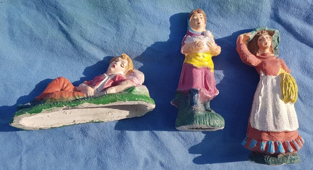 1900 3 STATUINE Presepe Gesso Vintage Cm 10 Nativity Figurines Chalk 4
