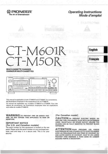 Bedienungsanleitung-Operating Instructions pour Pioneer CT-M601R, CT-M50R