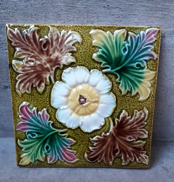 Rare Ceramic Flowers Art Tile Porcelain Vintage Art Japan  Tile.
