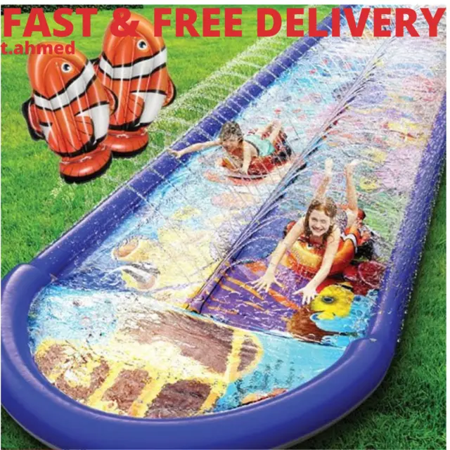 Undersea Water Dual Slip & Slide 18Ft Splash Pad Sprinkler Inflatable Boards Kid