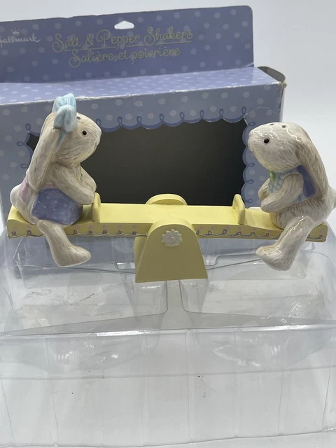 NIB Hallmark Bunnies on Teeter Totter Ceramic Salt & Pepper Set NIB Hallmark Bunnies on Teeter Totter Ceramic Salt & Pepper Set