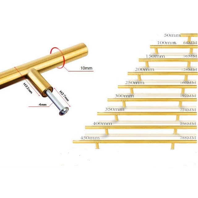 Accesorios de gabinete de acero inoxidable dorado tipo T